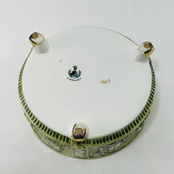 Vintage Capodimonte Cherub Angle Porcelain Ashtray Bowl Big Green Embossed Italy - Picture 4 of 10